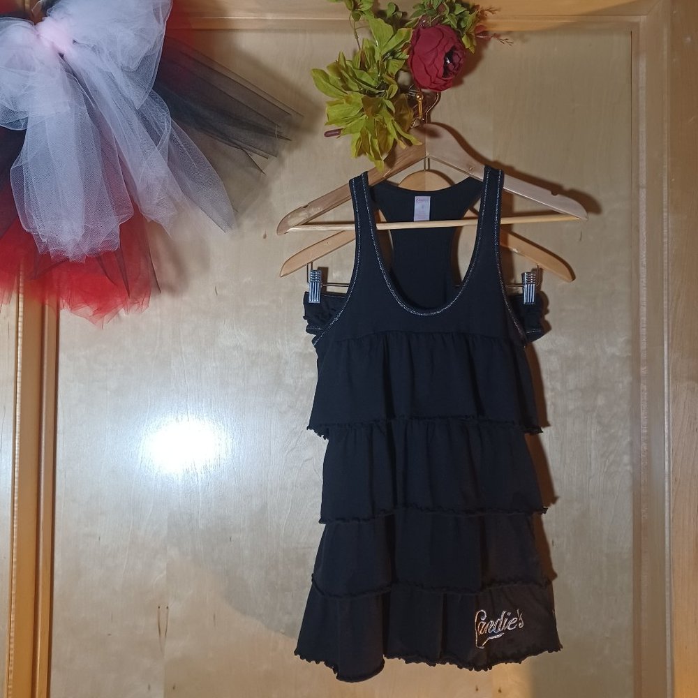 CANDIE'S VINTAGE 2PC Black Silver Trim Ruffle Babydoll Slip & Panty Set_Large